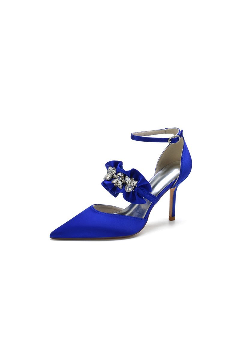 Cocktail Pointed Toe Crystal Buckle Strap High Heels - BOLODOO