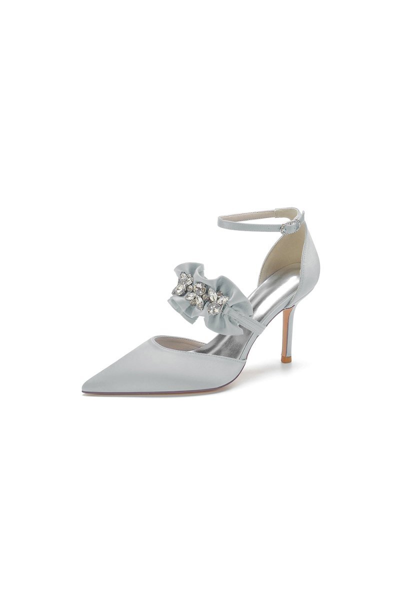 Cocktail Pointed Toe Crystal Buckle Strap High Heels - BOLODOO