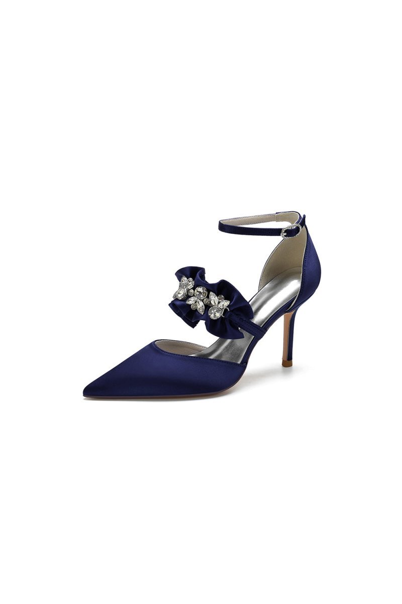 Cocktail Pointed Toe Crystal Buckle Strap High Heels - BOLODOO