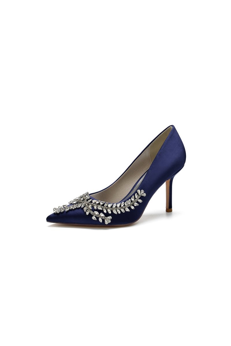 Cocktail Pointed Toe Crystal Satin High Heels - BOLODOO