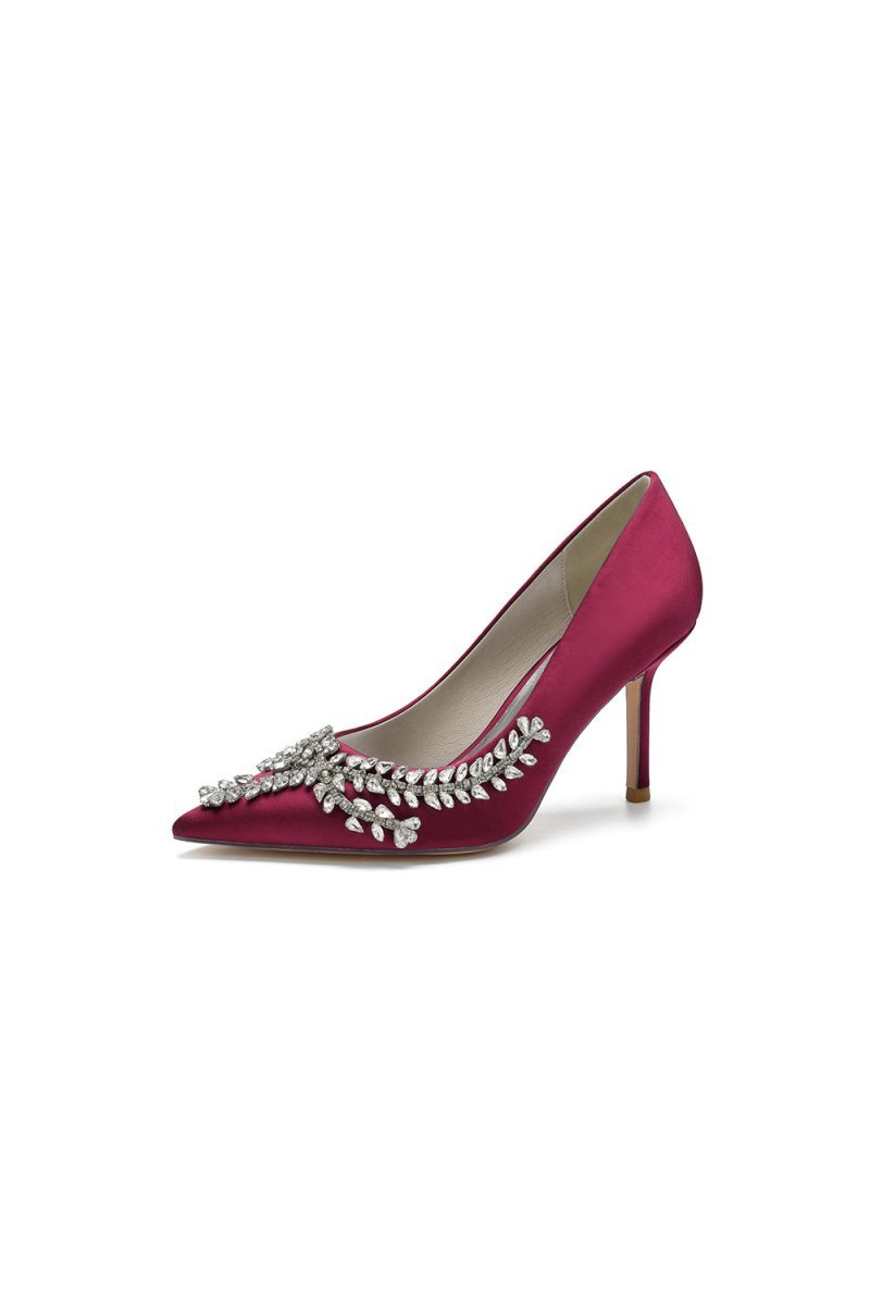 Cocktail Pointed Toe Crystal Satin High Heels - BOLODOO