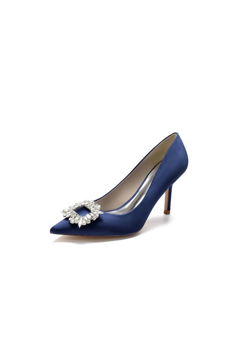 Cocktail Pointed Toe Crystal Satin High Heels - BOLODOO