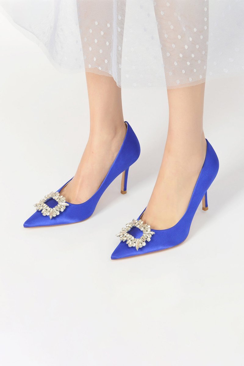 Cocktail Pointed Toe Crystal Satin High Heels