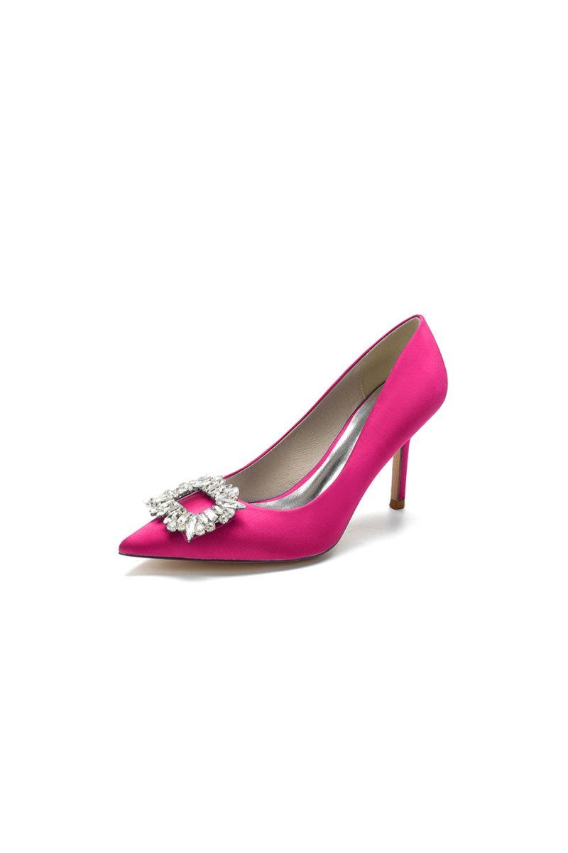 Cocktail Pointed Toe Crystal Satin High Heels - BOLODOO