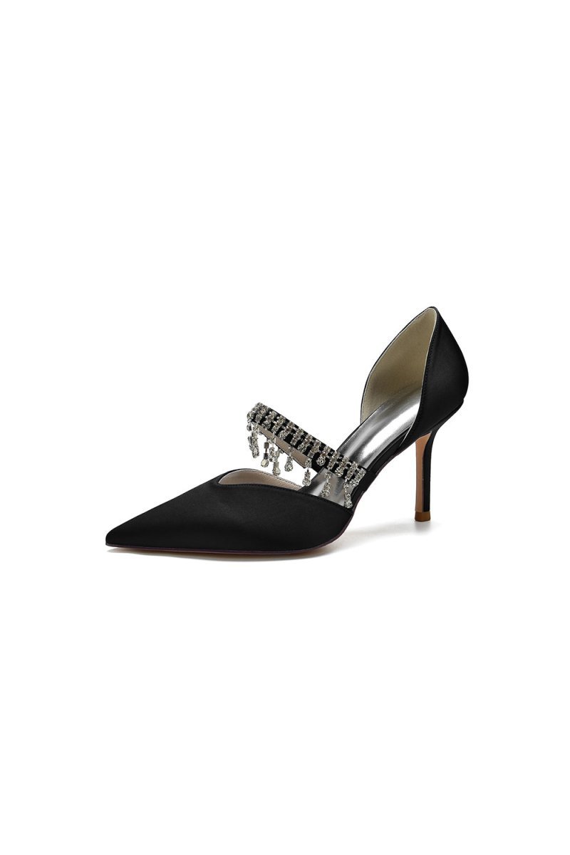 Cocktail Pointed Toe Crystal Tassel Buckle Strap Heels - BOLODOO