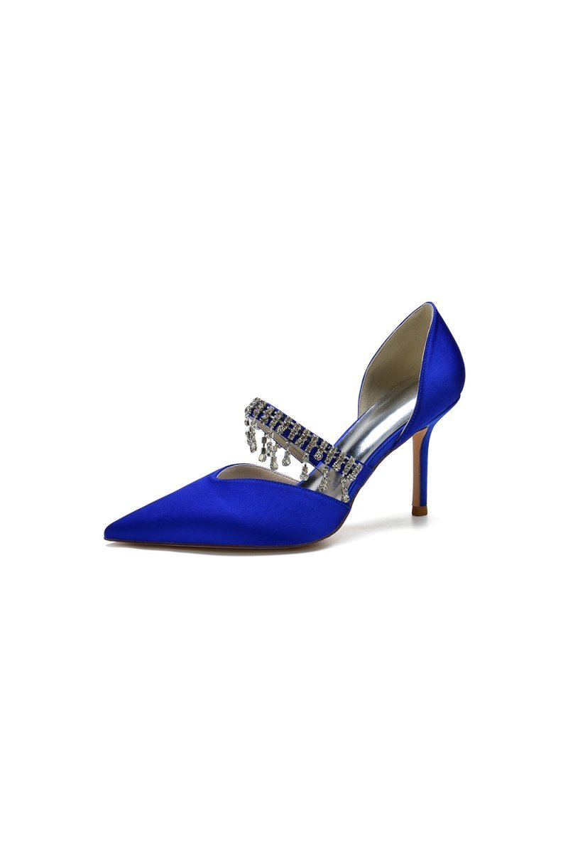 Cocktail Pointed Toe Crystal Tassel Buckle Strap Heels - BOLODOO