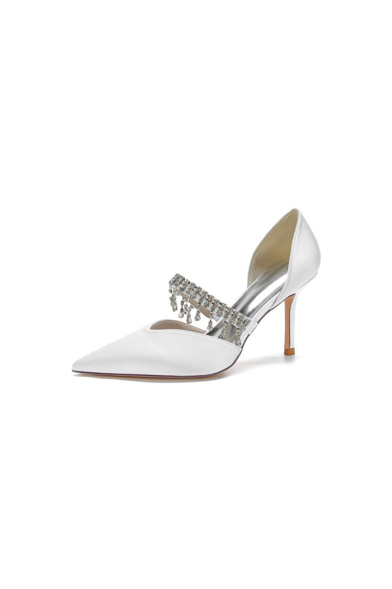 Cocktail Pointed Toe Crystal Tassel Buckle Strap Heels - BOLODOO