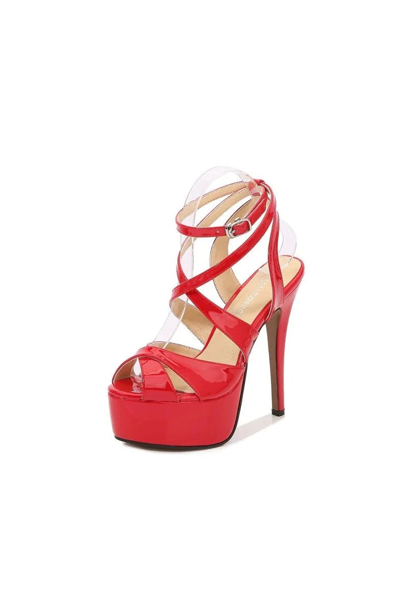 Colored Platform Cross Strap Heels - BOLODOO