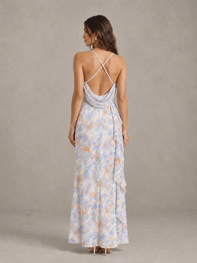 cream Floral Bridesmaid Dress with Crisscross Open Back - cream - cream (2)