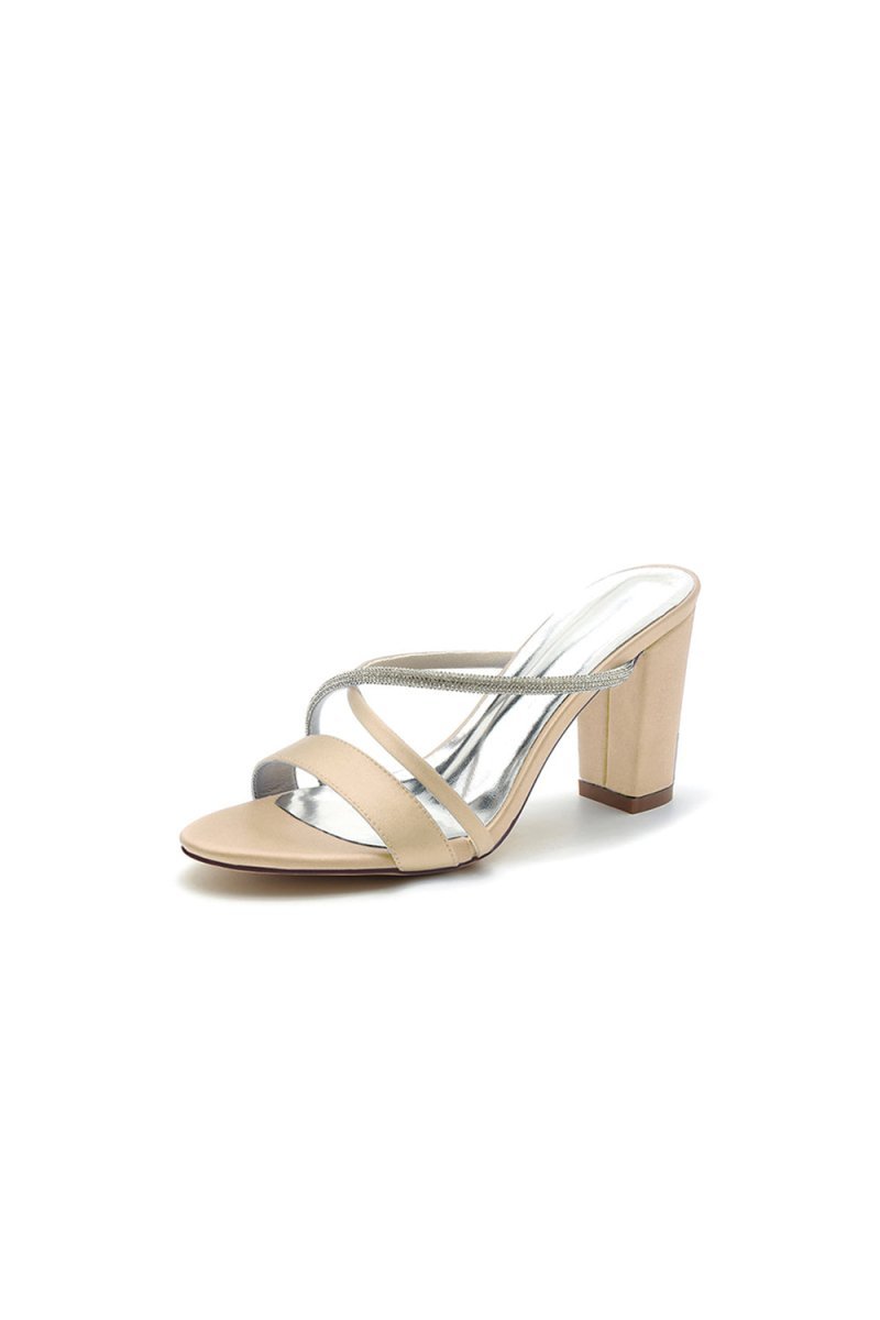 Cross Strap Open Toe High Heels With Rhinestone - BOLODOO