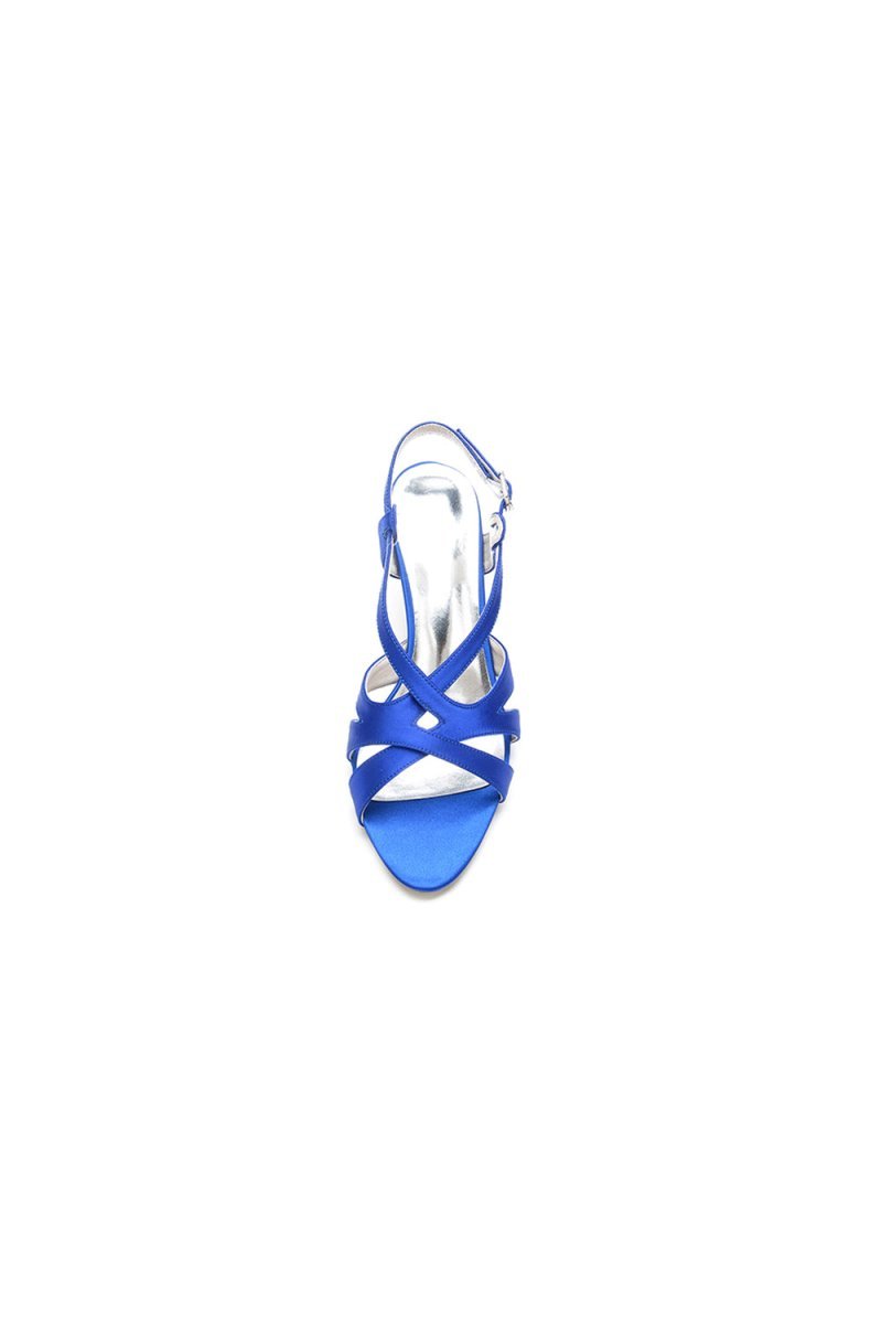 Royal Blue Cross-Strap Pump with Elegant Silver Buckle