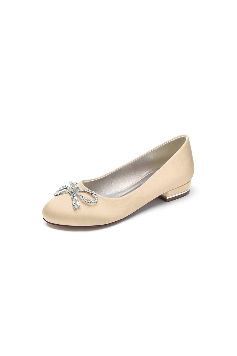 Crystal Bow Round Toe Flats - BOLODOO
