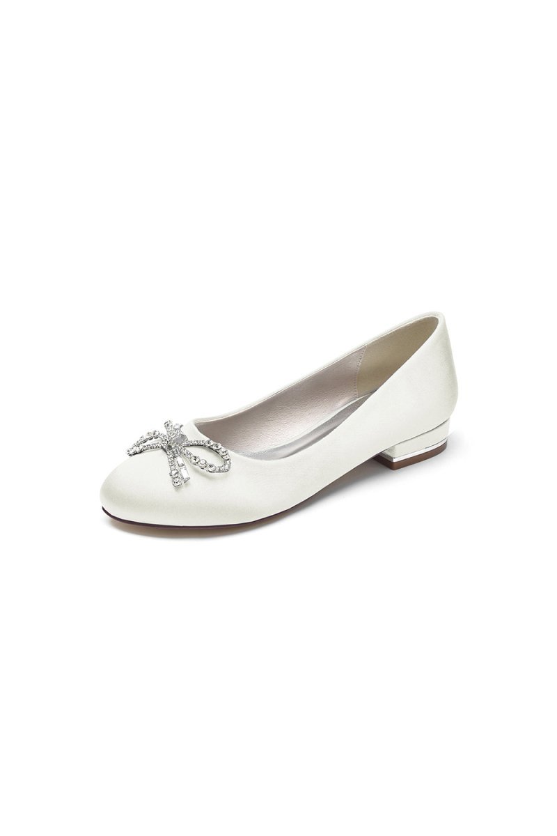 Crystal Bow Round Toe Flats - BOLODOO