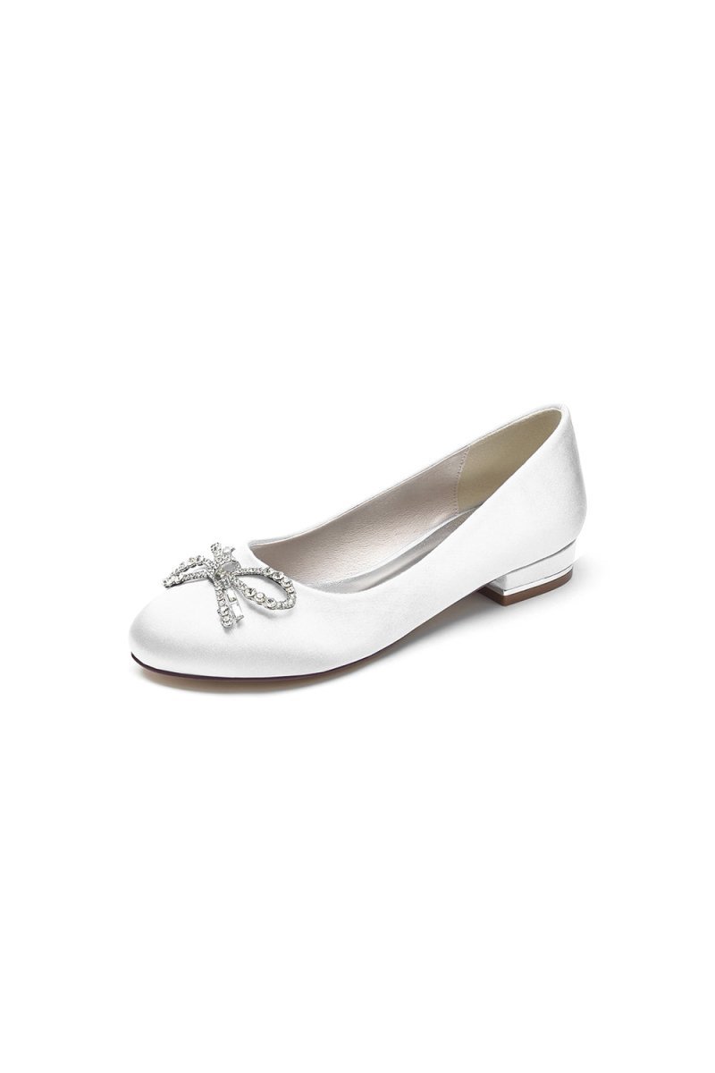 Crystal Bow Round Toe Flats - BOLODOO