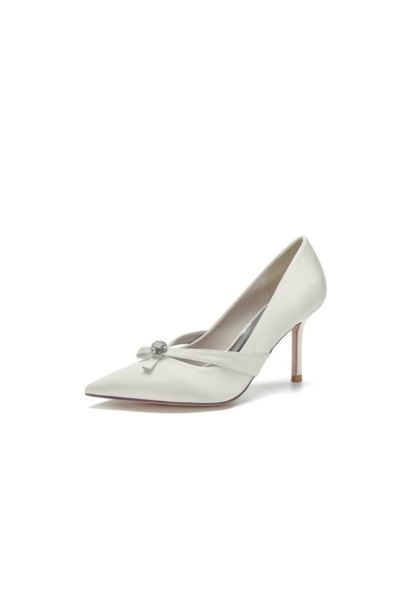 Crystal Bow Tie Pointed Toe High Heels - BOLODOO