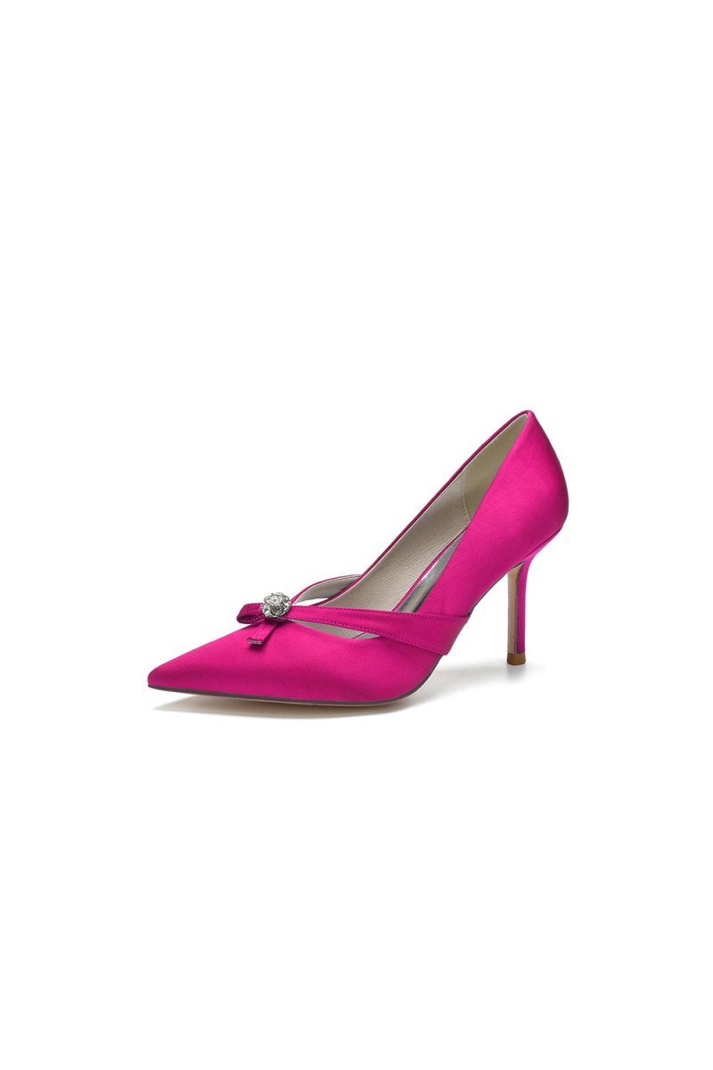 Crystal Bow Tie Pointed Toe High Heels - BOLODOO