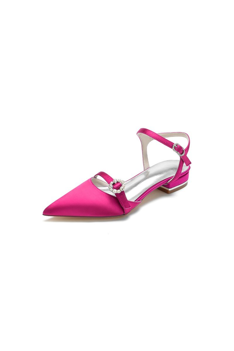 Crystal Buckle Strap Pointed Toe Flats - BOLODOO