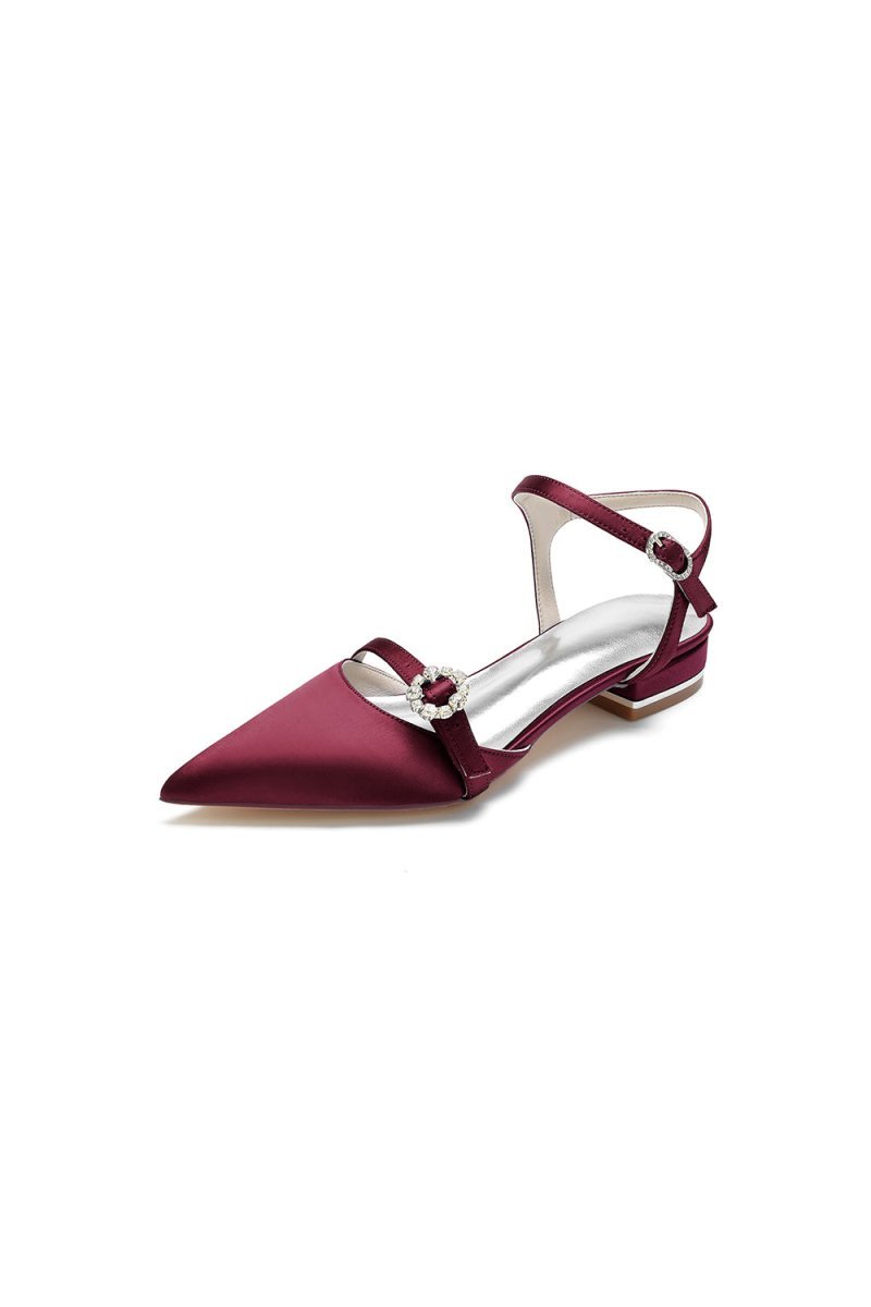Crystal Buckle Strap Pointed Toe Flats - BOLODOO