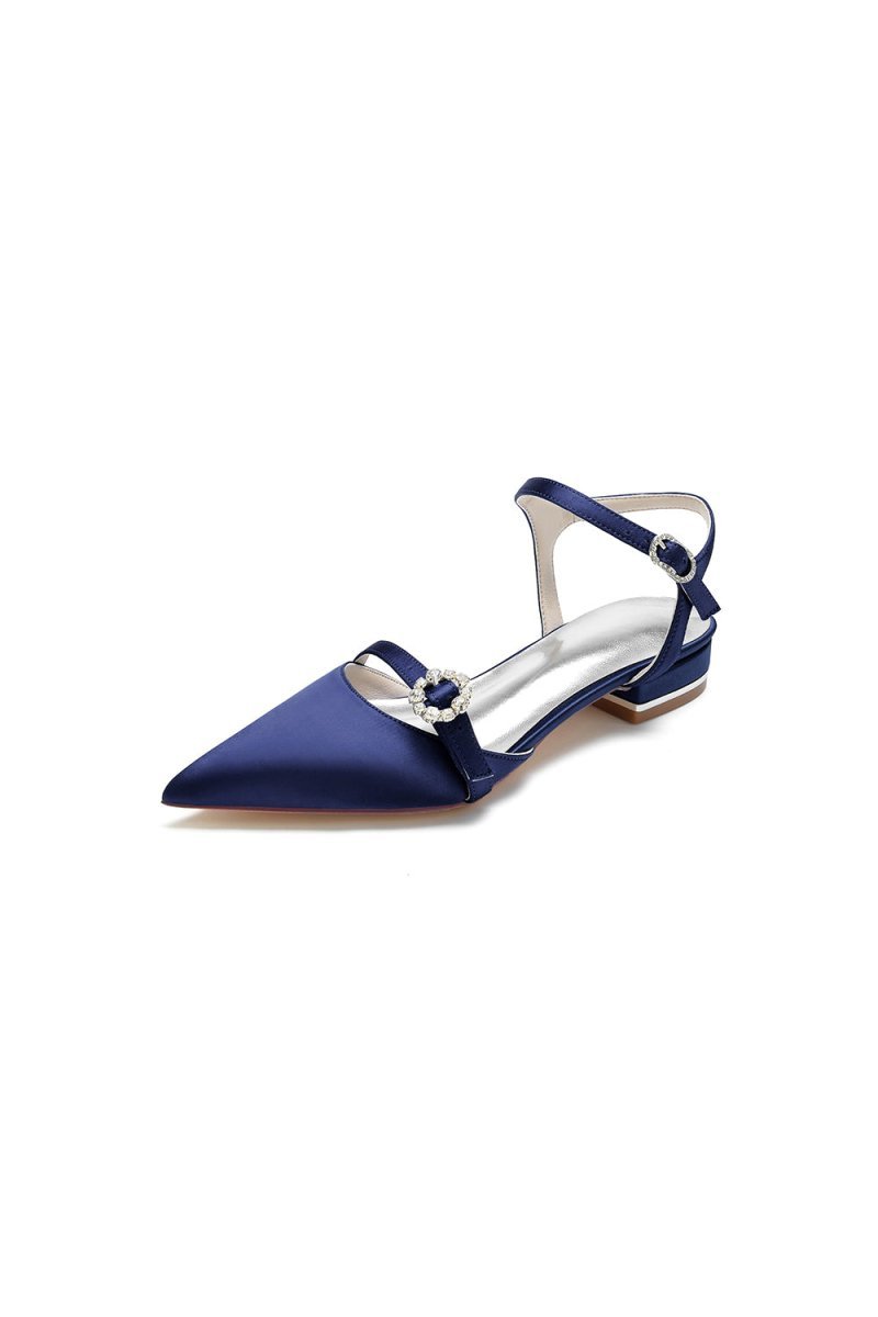 Crystal Buckle Strap Pointed Toe Flats - BOLODOO