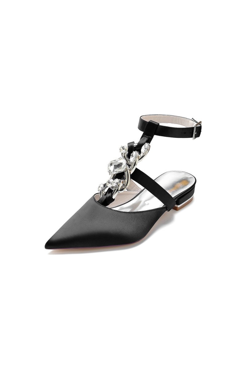 Crystal Chain Pointed Toe Flats - BOLODOO