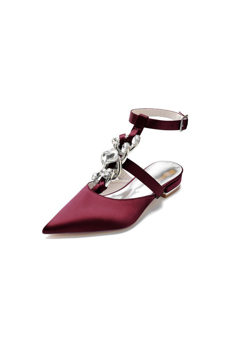 Crystal Chain Pointed Toe Flats - BOLODOO