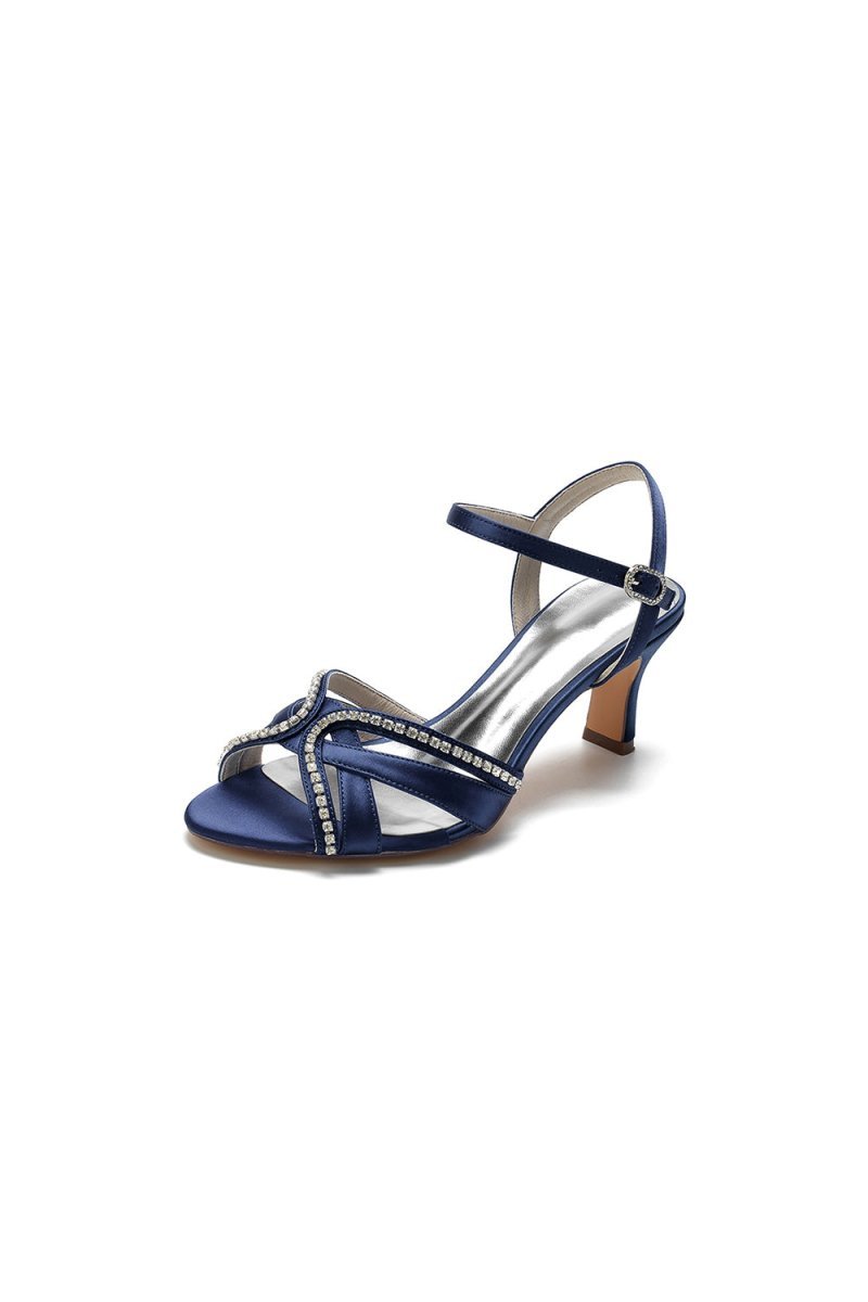 Crystal Cross Straps Open Toe Chunky Heels - BOLODOO