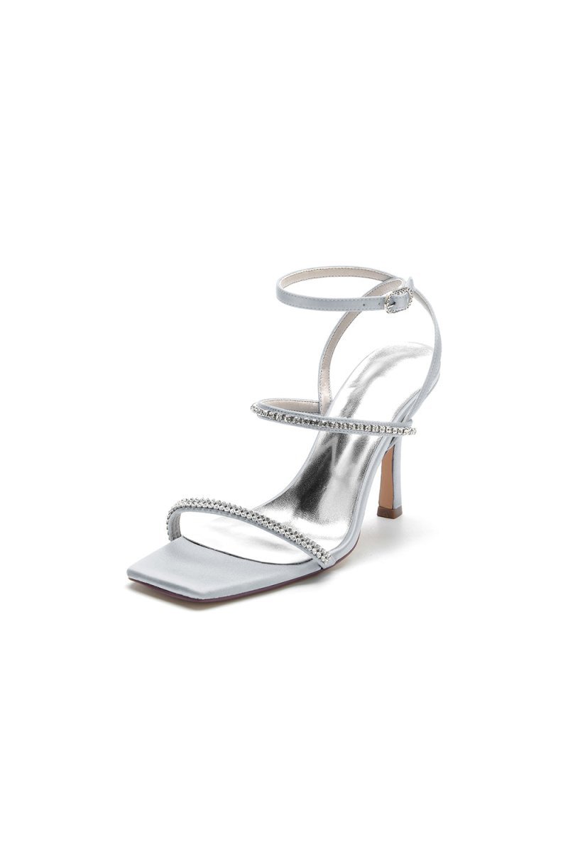 Crystal Cross Straps Square Open Toe Chunky Heels - BOLODOO