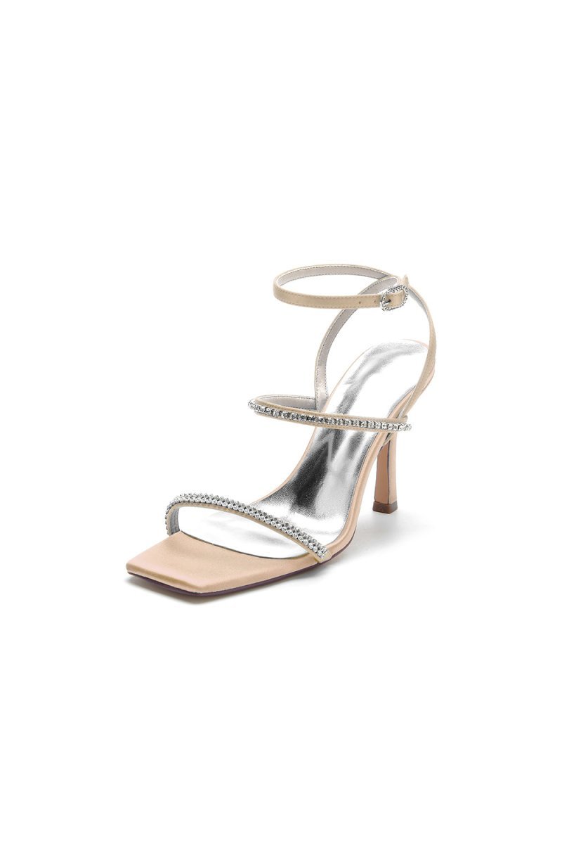 Crystal Cross Straps Square Open Toe Chunky Heels - BOLODOO