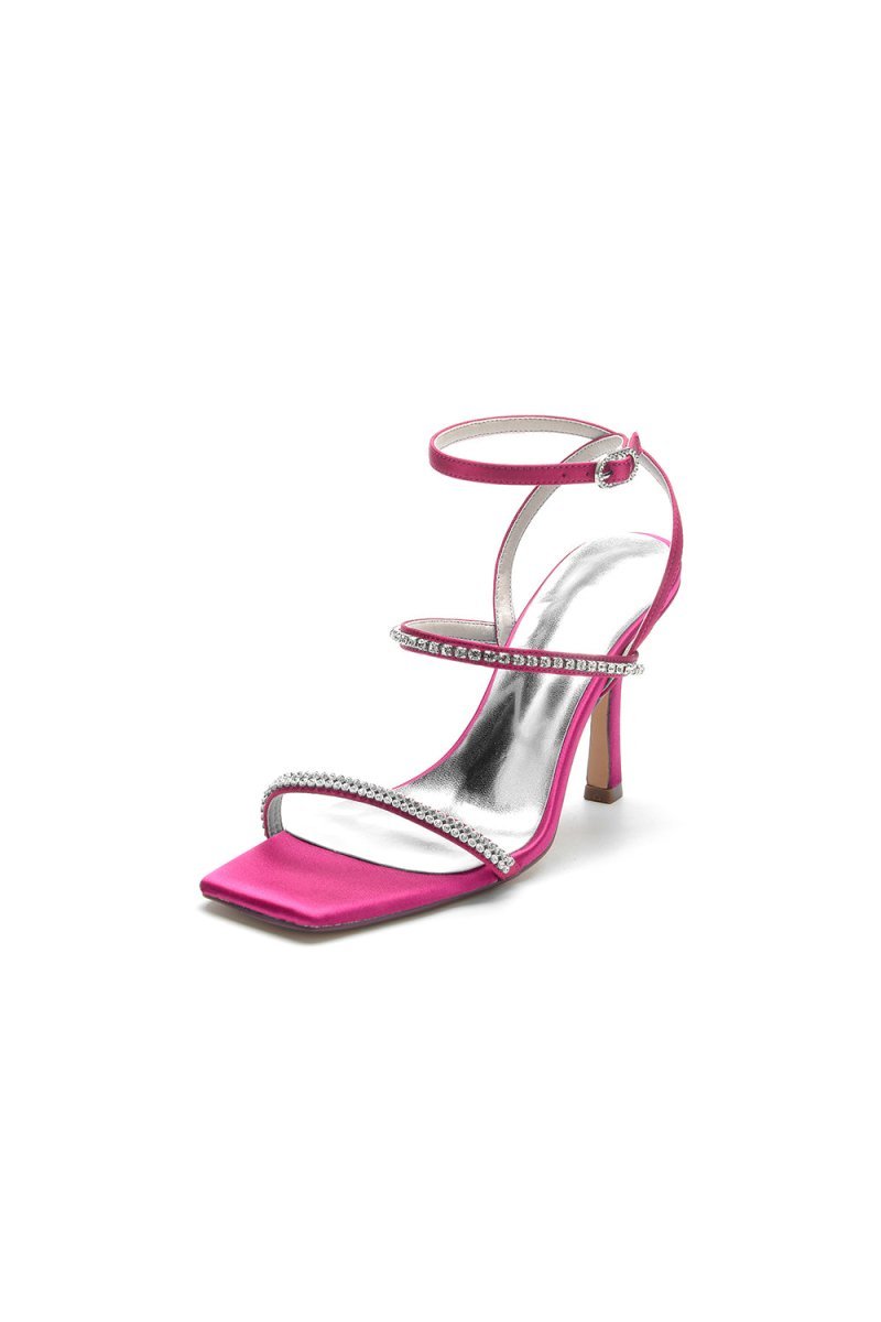 Crystal Cross Straps Square Open Toe Chunky Heels - BOLODOO