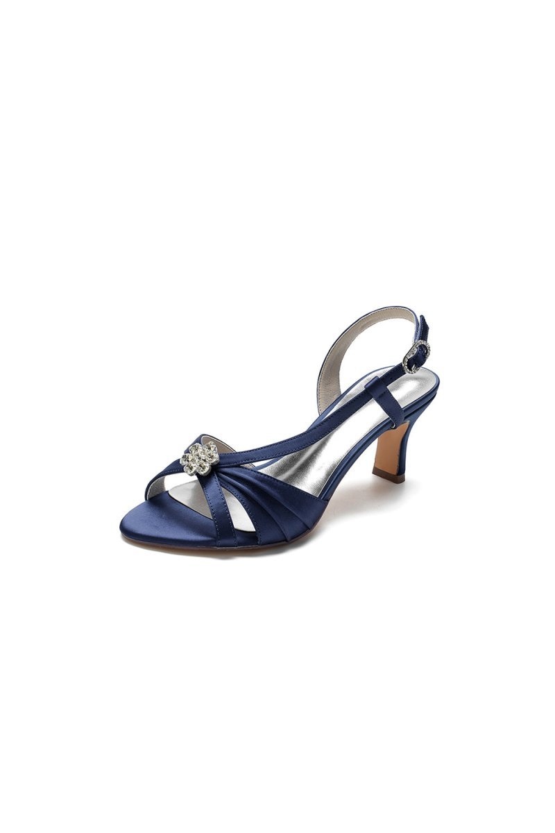 Crystal Open Toe Slingback Chunky Heels - BOLODOO