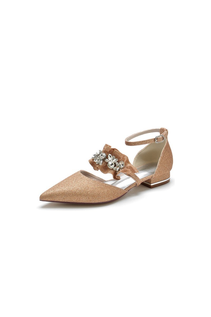 Crystal Ruffles Sequin Pointed Toe Flats - BOLODOO