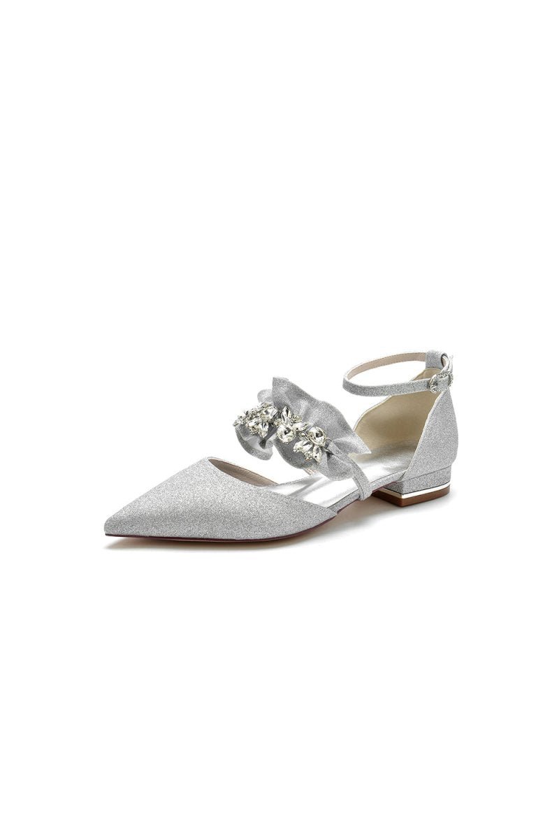 Crystal Ruffles Sequin Pointed Toe Flats - BOLODOO