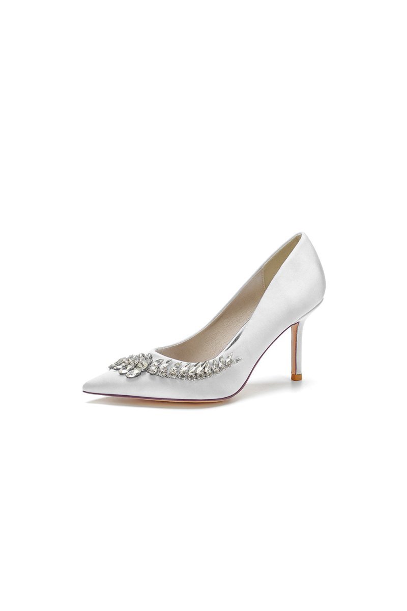 Crystal Side Pointed Toe Satin Pump - BOLODOO