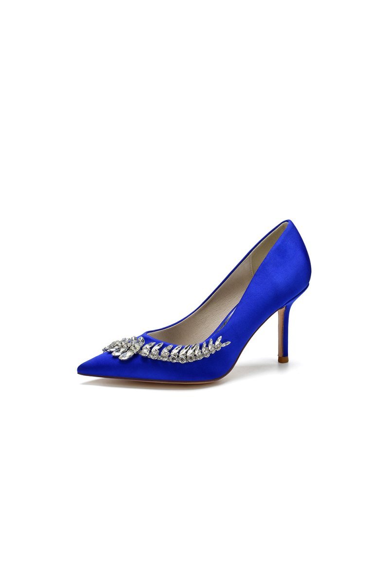 Crystal Side Pointed Toe Satin Pump - BOLODOO
