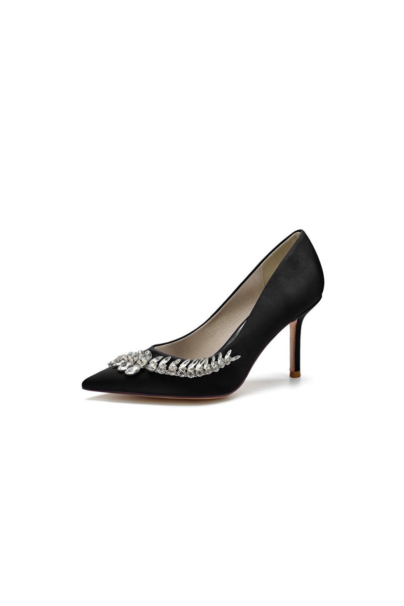 Crystal Side Pointed Toe Satin Pump - BOLODOO