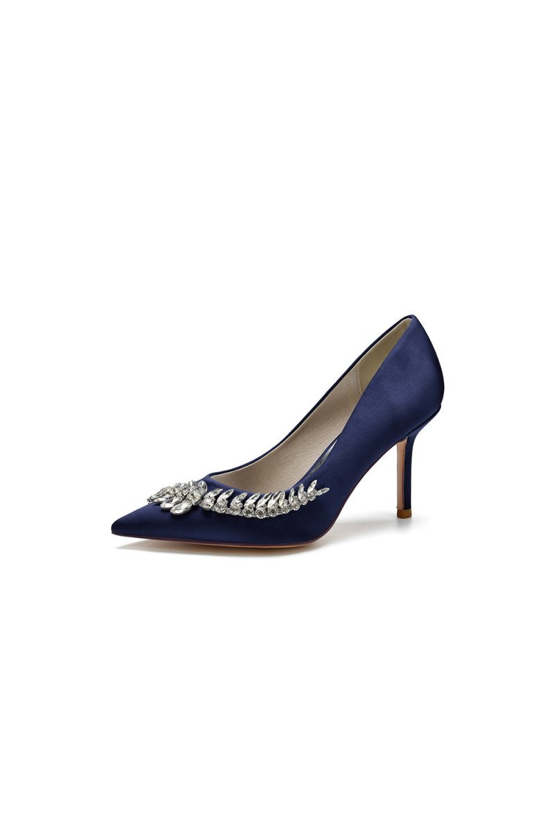 Crystal Side Pointed Toe Satin Pump - BOLODOO