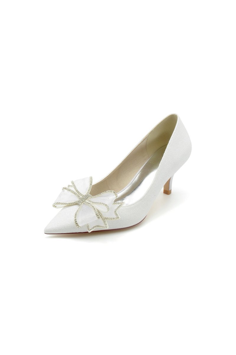 Crystal Stiletto Heel Wedding Shoes with Bow - BOLODOO