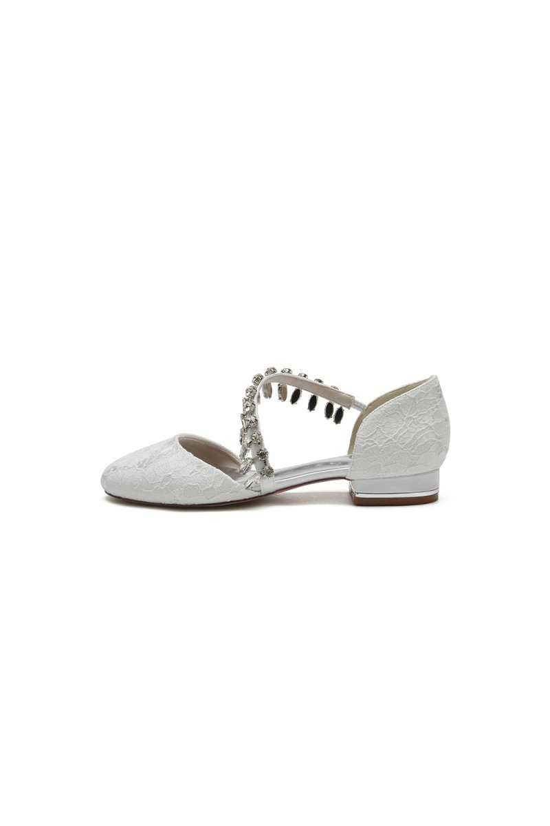 Crystal Strap Lace Round Toe Flats