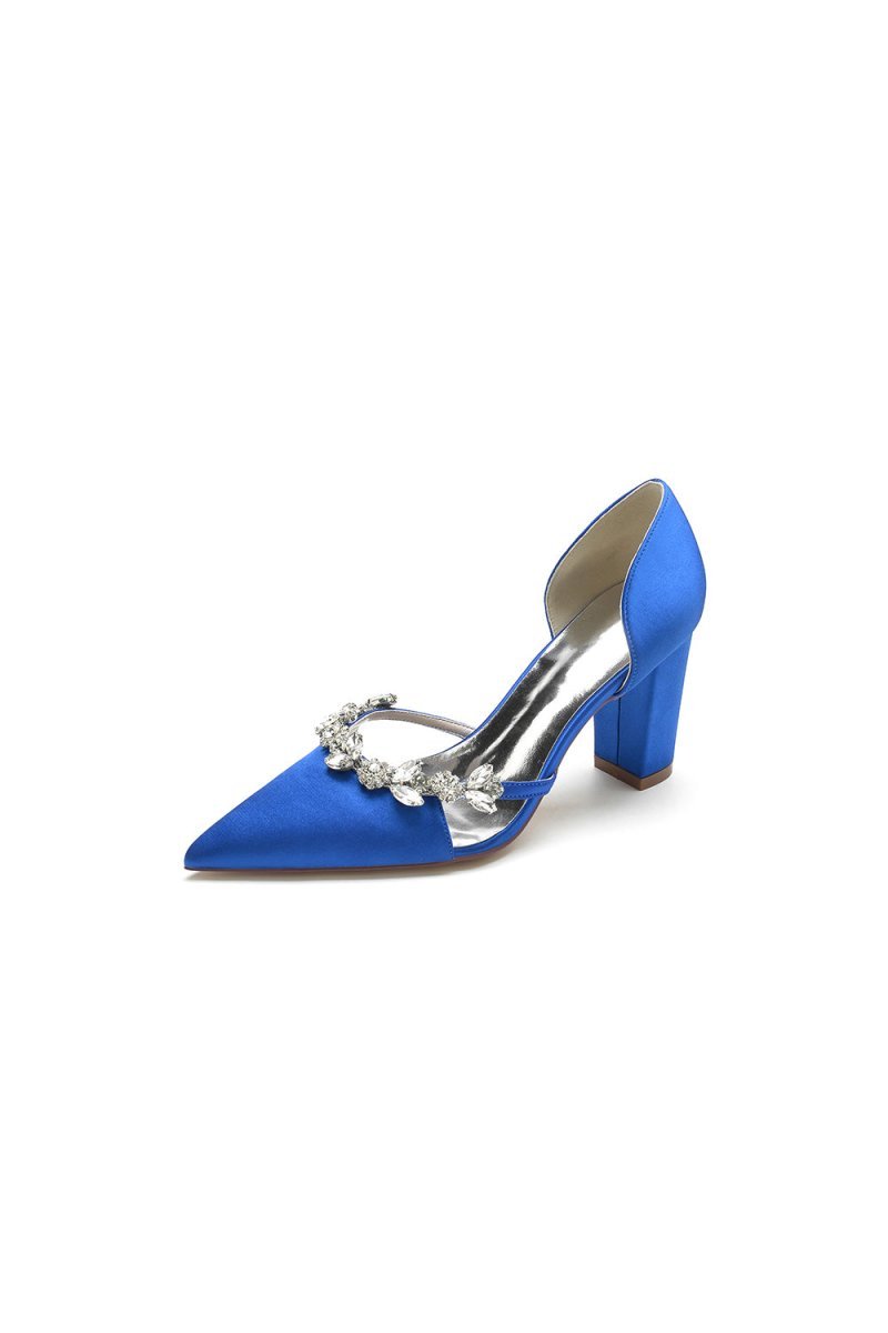 Crystal Strap Pointed Toe Block Heel Sandals - BOLODOO