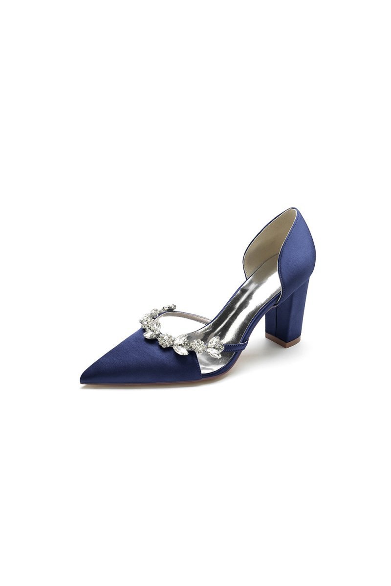 Crystal Strap Pointed Toe Block Heel Sandals - BOLODOO