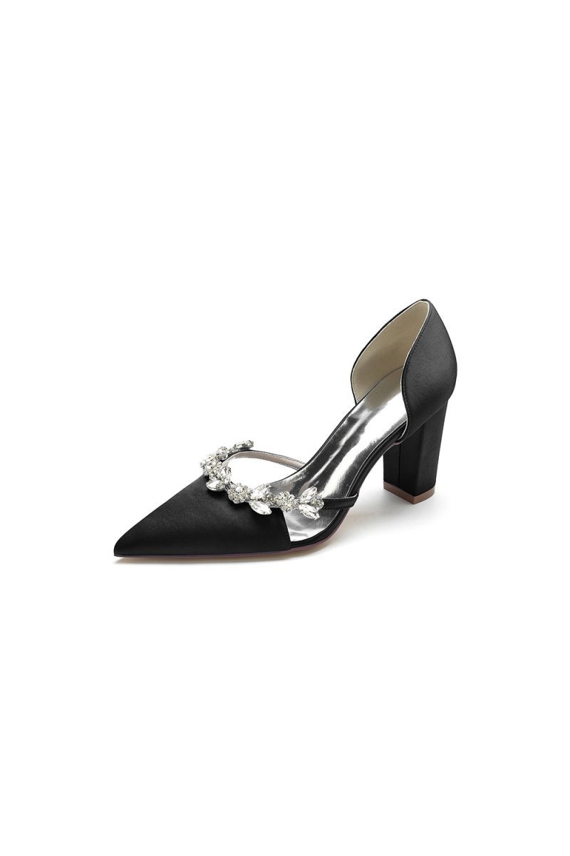 Crystal Strap Pointed Toe Block Heel Sandals - BOLODOO