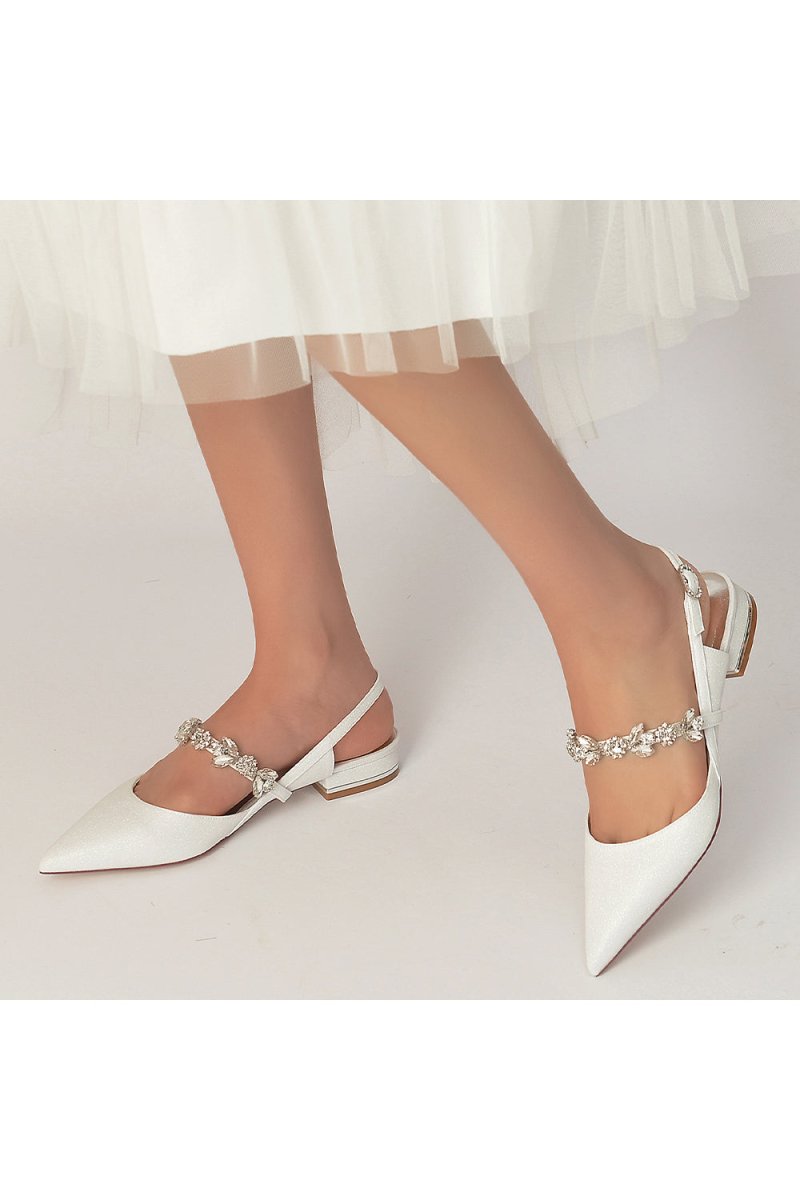 Crystal Strap Pointed Toe Low Heels