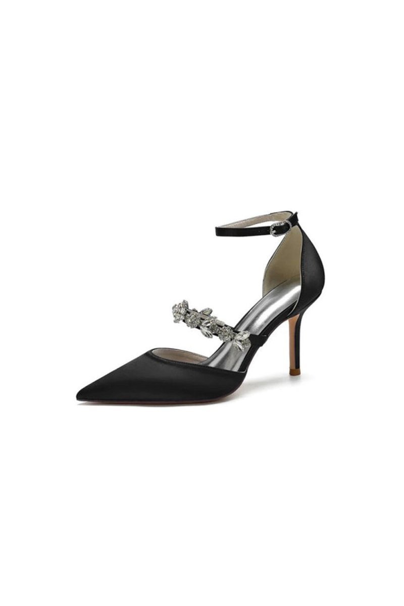 Crystal Strap Pointed Toe Satin High Heels - BOLODOO