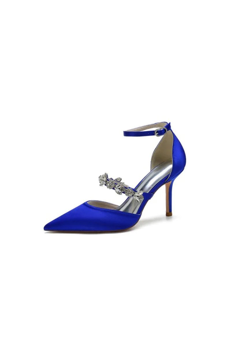 Crystal Strap Pointed Toe Satin High Heels - BOLODOO