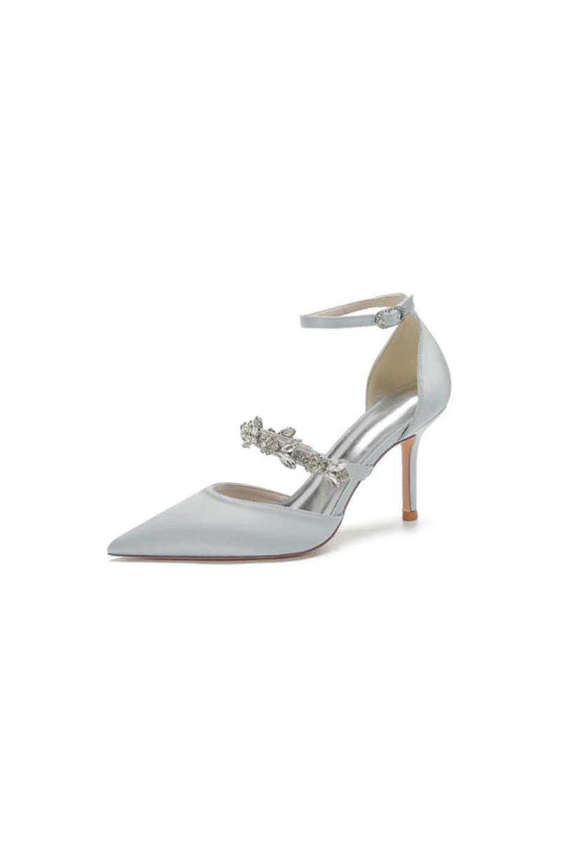 Crystal Strap Pointed Toe Satin High Heels - BOLODOO