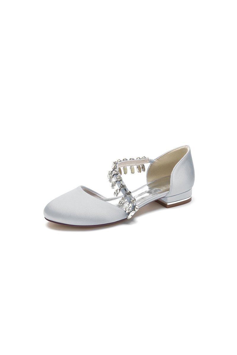 Crystal Strap Round Toe Flats - BOLODOO