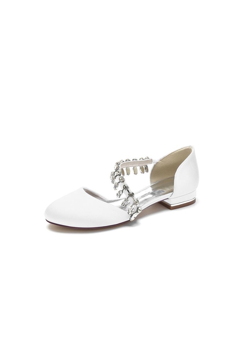 Crystal Strap Round Toe Flats - BOLODOO