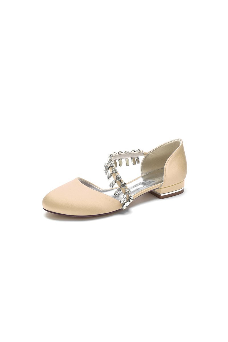 Crystal Strap Round Toe Flats - BOLODOO