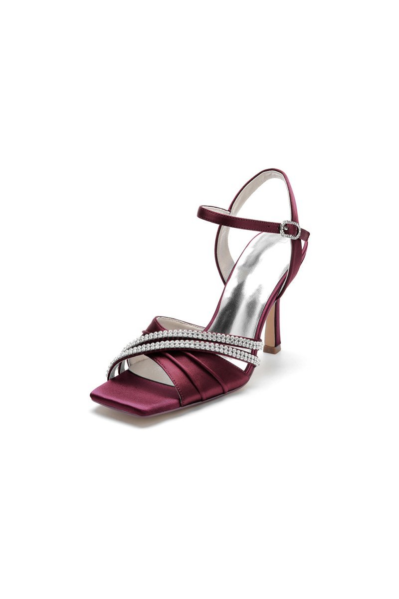 Crystal Straps Square Open Toe Chunky Heels - BOLODOO
