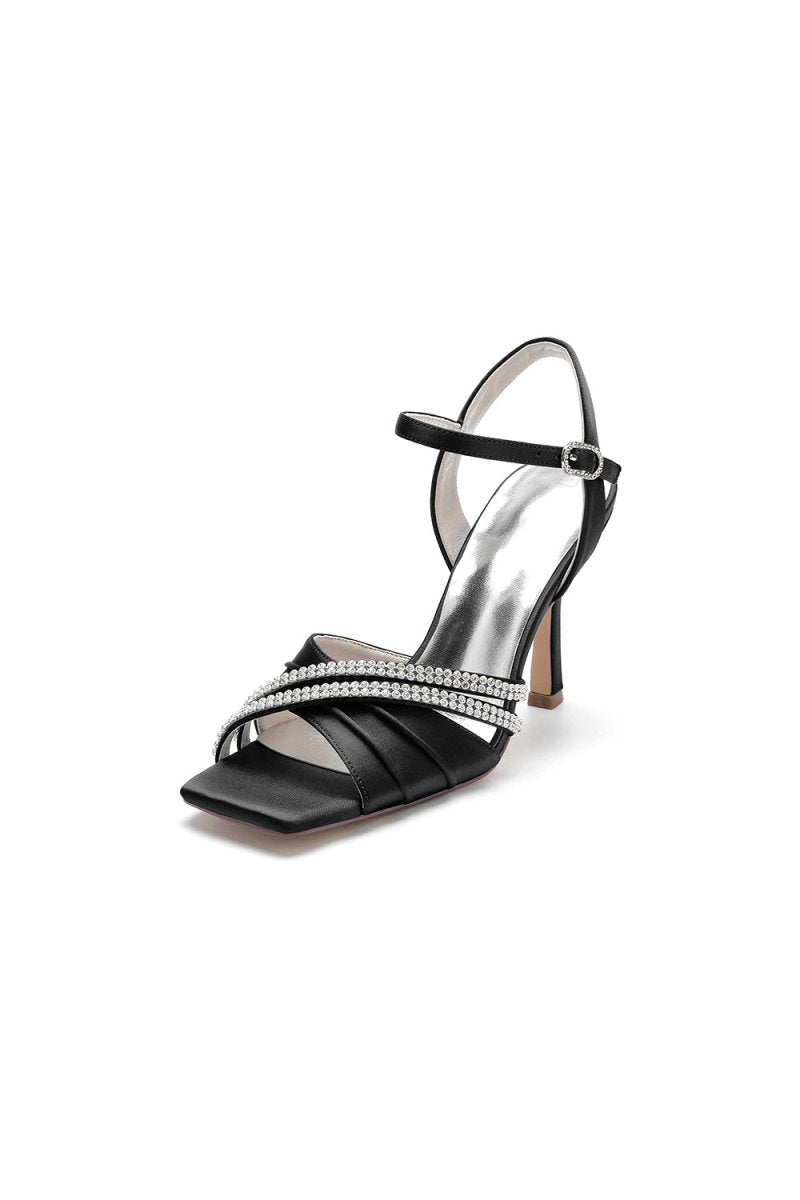Crystal Straps Square Open Toe Chunky Heels - BOLODOO